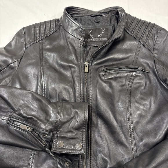 JACKET LEATHER MOTO Women LRG BLACK COAT QUILTED LINED SNAPS - Picture 2 of 12
